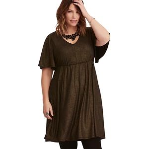 Torrid 3 gold shimmery v-neck skater dress
